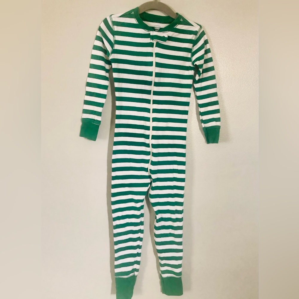 Old Navy Green Striped PJ Zipper Onepiece 4T